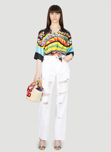 Dolce & Gabbana 短款条纹印花蚕丝衬衫 蓝 dol0253006