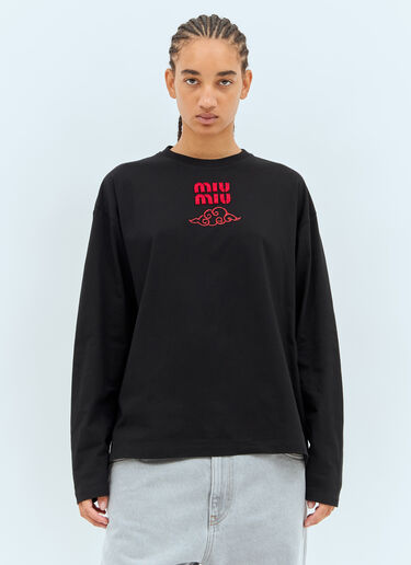 Miu Miu Logo Embroidery Sweatshirt Black miu0258066