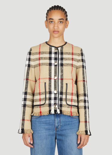 Burberry Check Bouclé Collarless Jacket Beige bur0253025