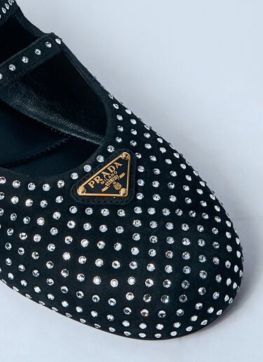 Prada Crystal-Embellished Suede Ballerina Flats Silver pra0259002