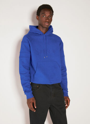 Saint Laurent Logo Embroidery Hooded Sweatshirt Blue sla0154001