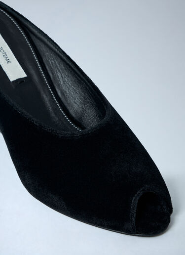 TOTEME Velvet Peep-Toe Wedge Mules Black tot0263055