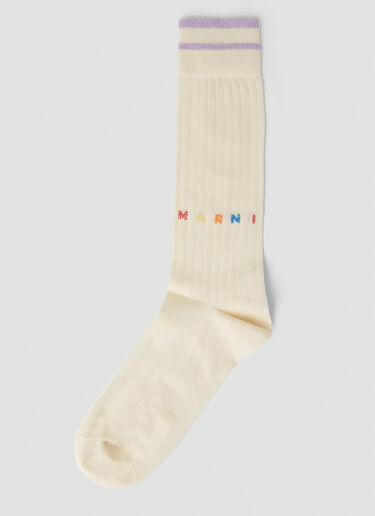 Marni Logo Intarsia Socks Cream mni0152015