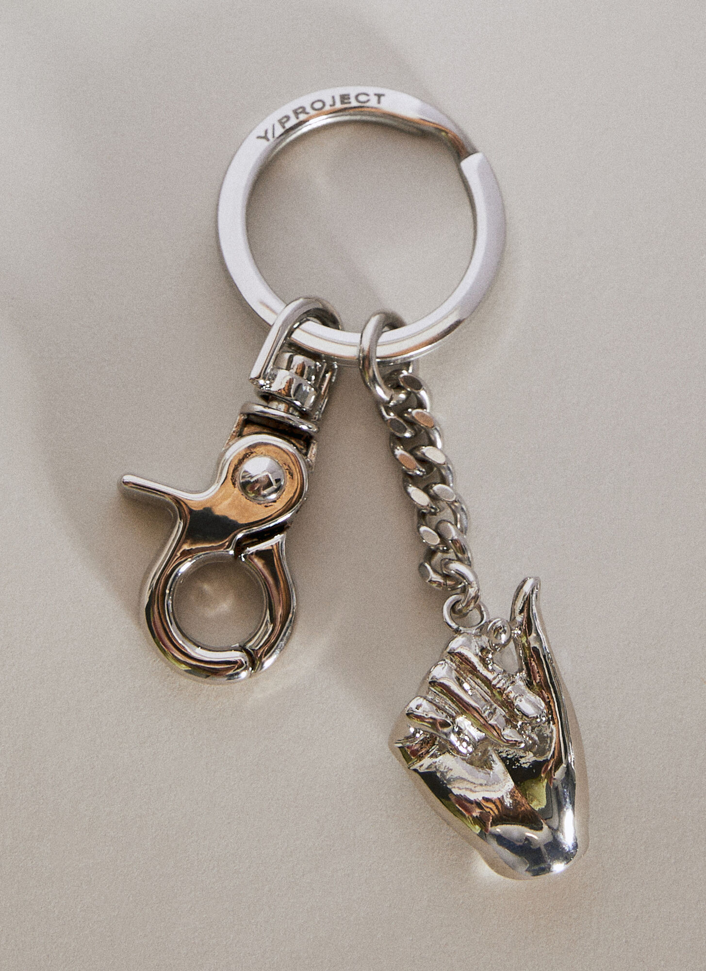 Shop Y/project Mini Finger Heart Pendant Keyring In Silver