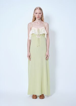 Chloé Thin-Strap Long Dress In Crêpe De Chine & Lace Green chl0265015