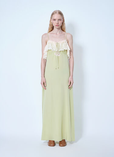 Chloé Thin-Strap Long Dress In Crêpe De Chine & Lace Green chl0265015