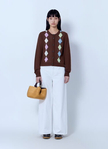 LN-CC® - GANNI: Light Cotton Argyle Cardigan - Brown GANNI Light Cotton Argyle Cardigan Brown gan0265019