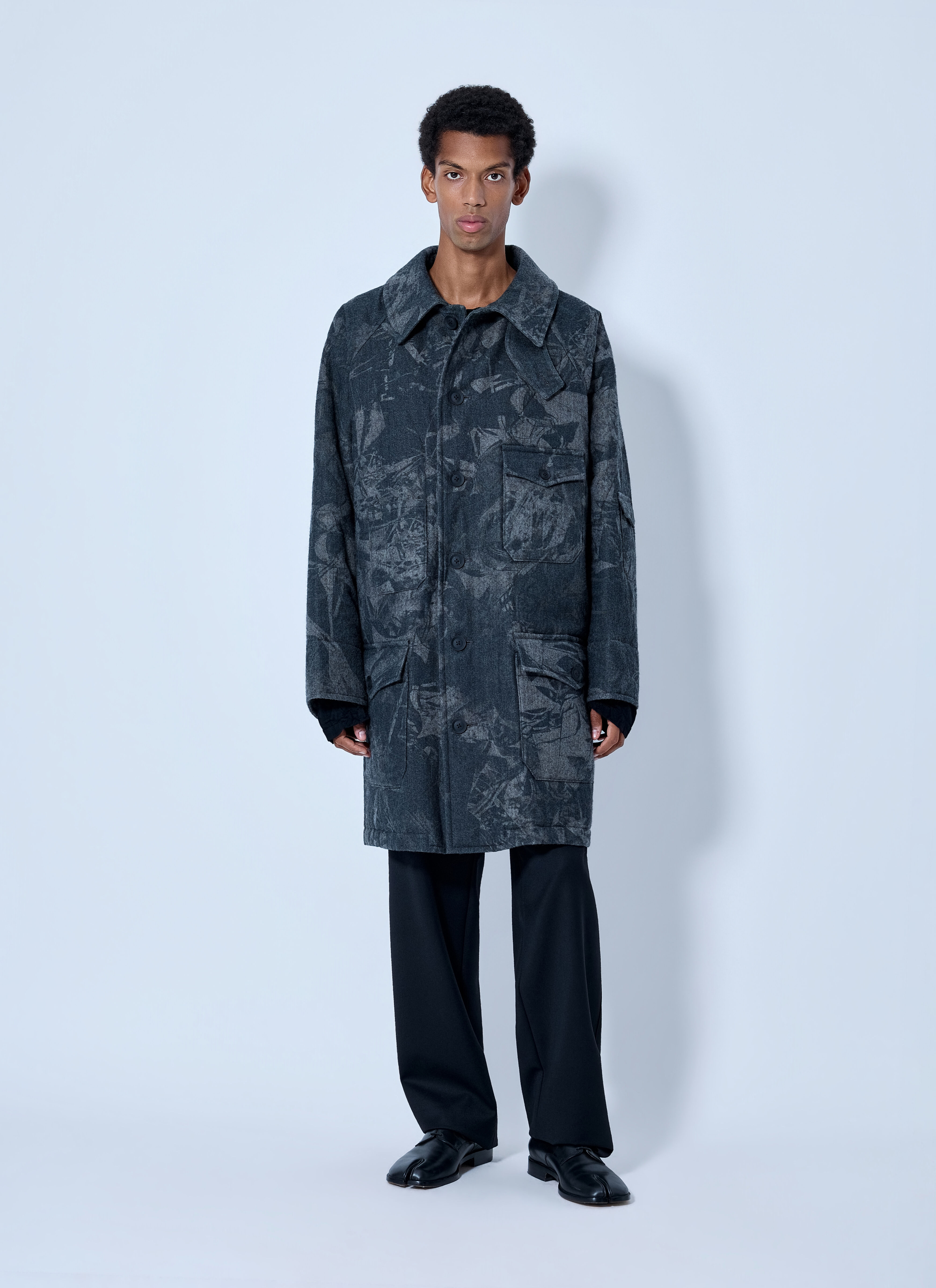 Yohji Yamamoto Men's' Scrap Printed Coat in Grey | LN-CC®