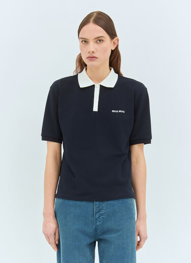 Miu Miu Logo Embroidery Polo Shirt Navy miu0359004