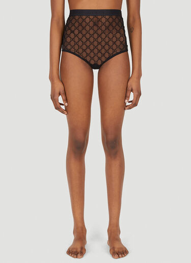 Gucci GG Embroidered Tulle Briefs Black guc0247096