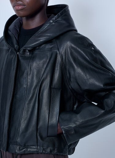 LN-CC® - Sportmax: Hooded Leather Jacket - Black Sportmax Hooded Leather Jacket Black spx0266002