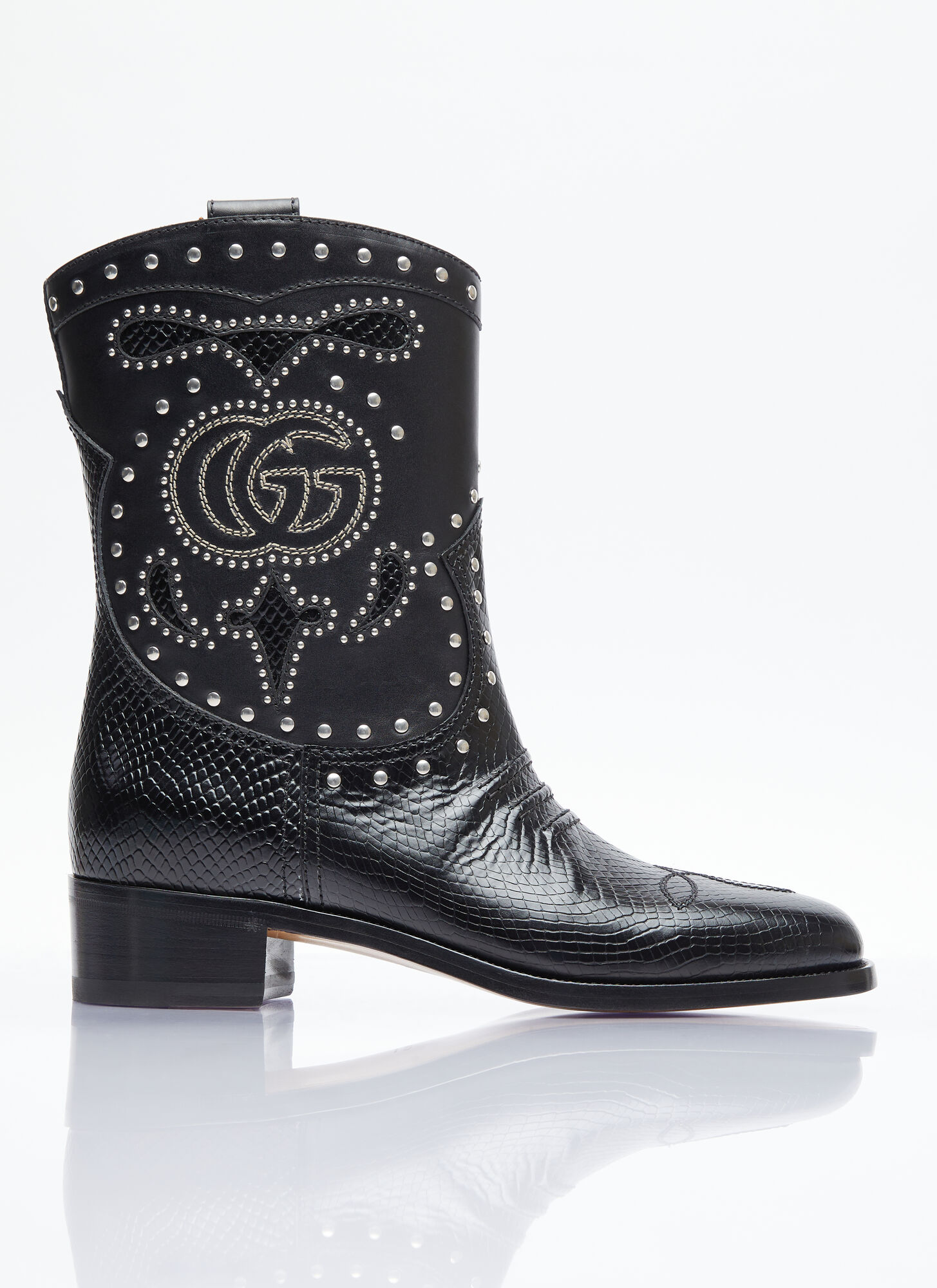 GUCCI DOUBLE G STUDDED LEATHER BOOTS