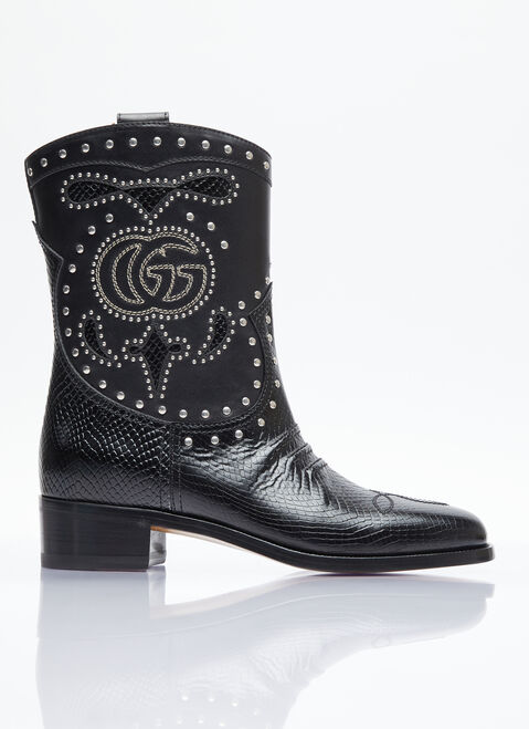 Gucci Double G Studded Leather Boots Black guc0253116