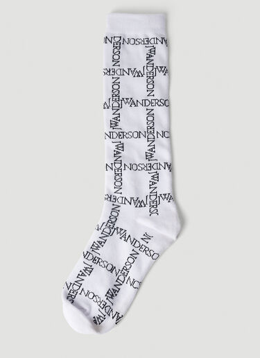 JW Anderson Logo Grid Long Socks White jwa0351017
