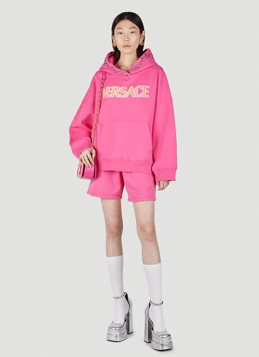 Versace Logo Embroidered Hooded Sweatshirt Pink vrs0251005