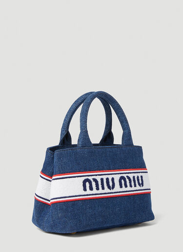 Miu Miu Striped Logo Tote Bag Blue miu0252049