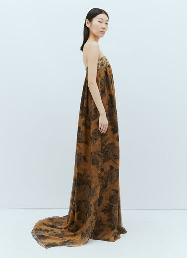 Max Mara Floral Silk Chiffon Bustier Dress Brown max0256072