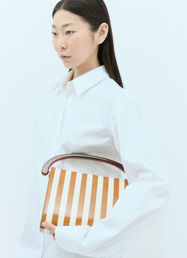 Dries Van Noten 스트라이프 가죽 핸드백 브라운 dvn0255009