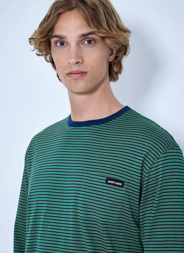LN-CC® - Miu Miu: Striped Long Sleeve T-Shirt - Green Miu Miu Striped Long Sleeve T-Shirt Green miu0366013