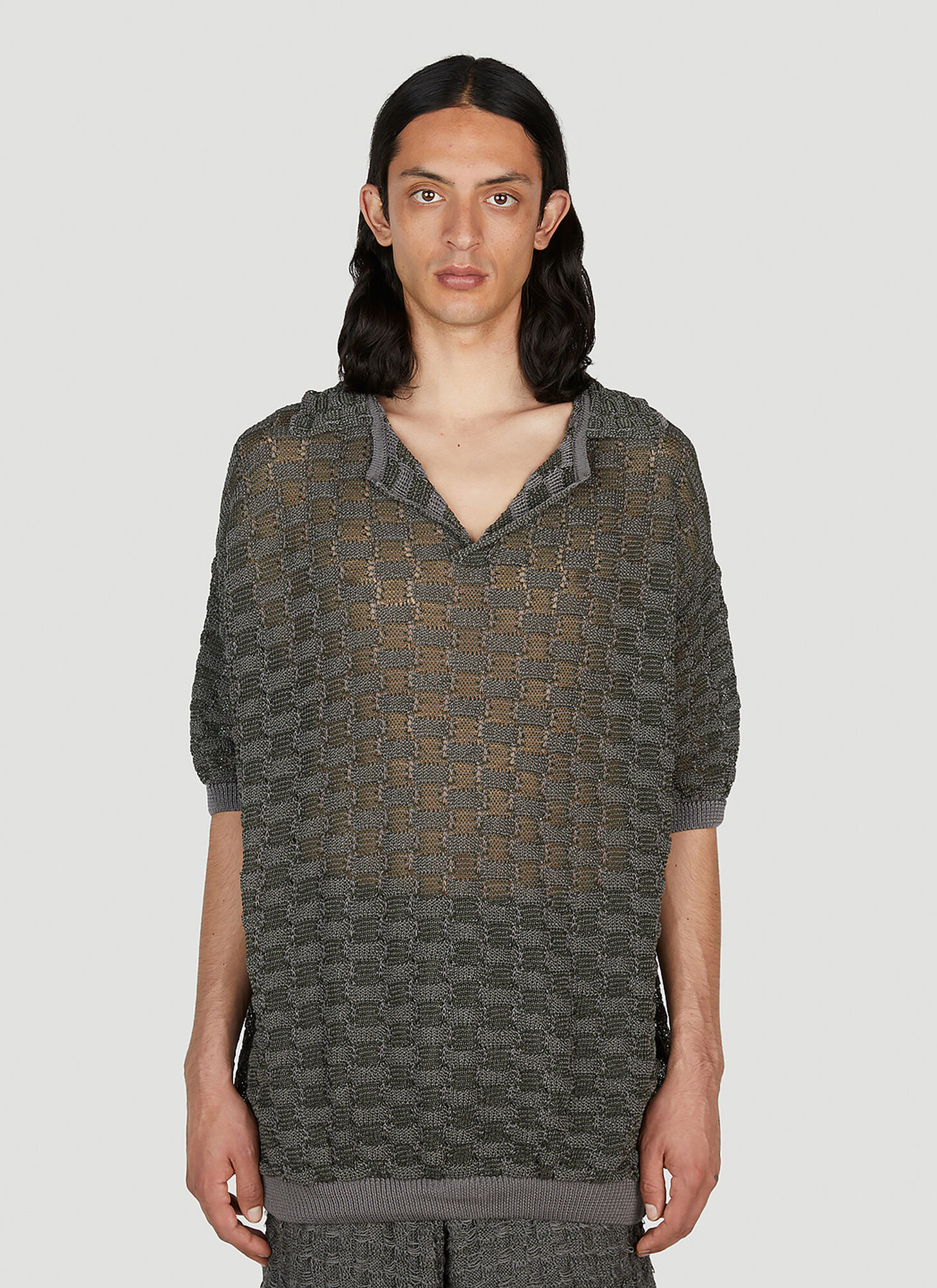 Isa Boulder Basket Weave Polo Shirt In Grey