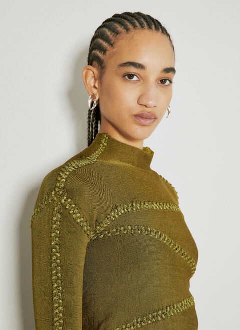 Isa Boulder Jigsaw High Neck Knit Top Green isa0253005