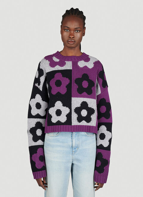 Kenzo Boke Checkerboard Wool Sweater Purple knz0253005