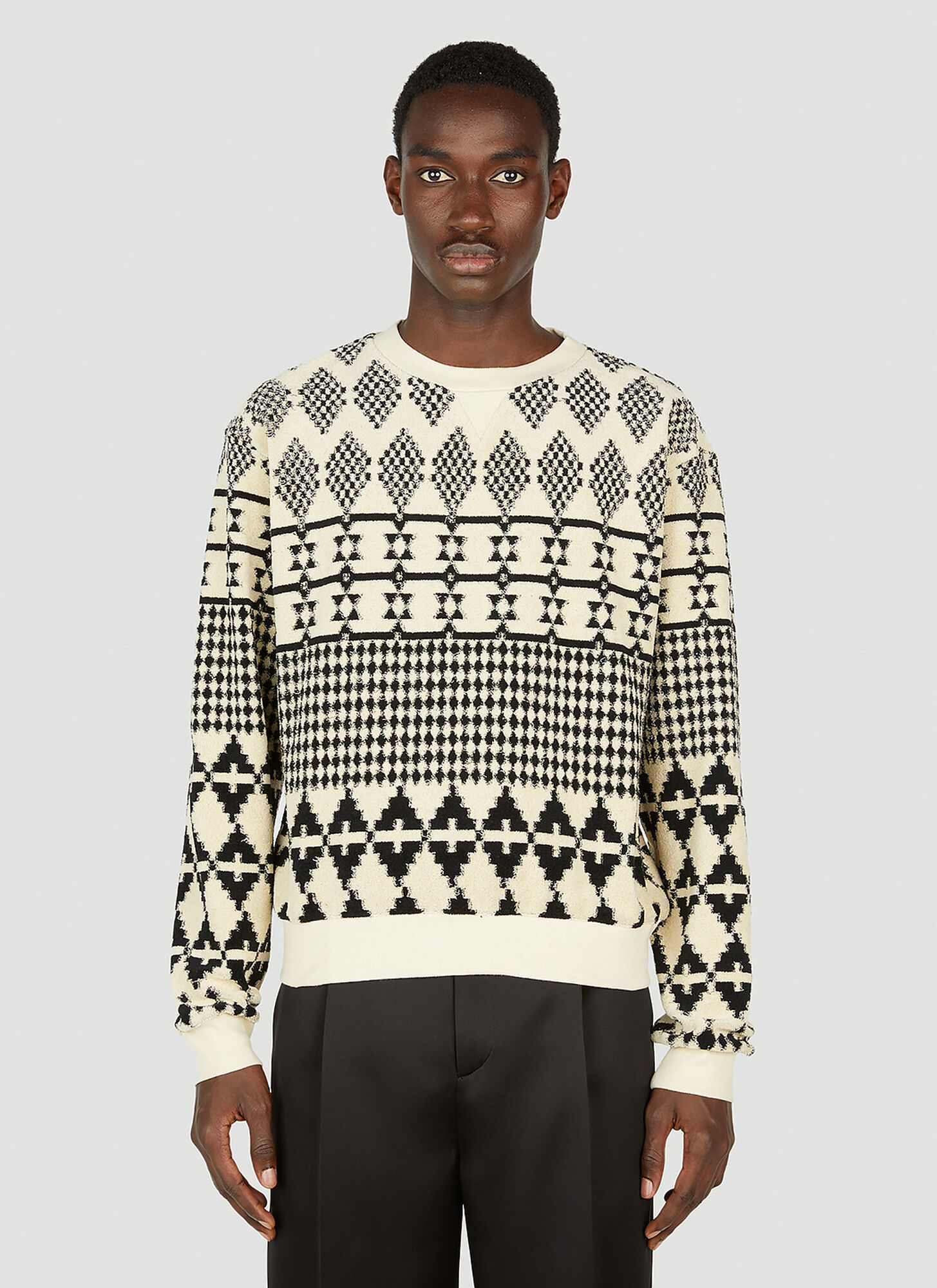 Saint Laurent Stripe-jacquard Wool Sweater In Cream