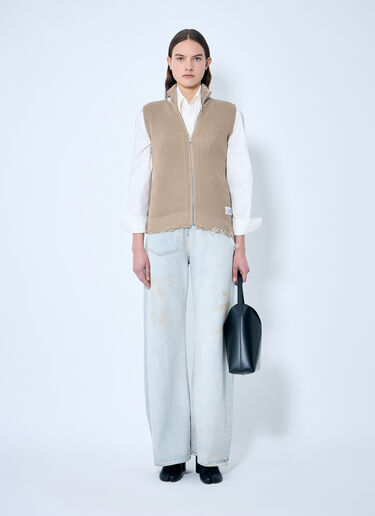 MM6 Maison Margiela Distressed Zip-Up Knit Vest Beige mmm0259004