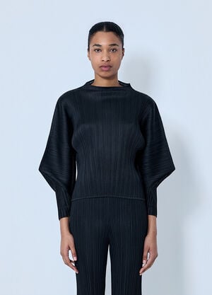 Pleats Please Issey Miyake Pleated Knit Top Black plp0264008