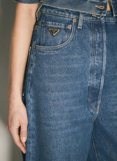 Prada Logo Plaque Balloon Jeans Blue pra0259021