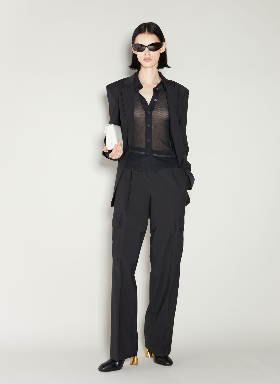 Helmut Lang Sheer Ribbed Button-front Shirt In Black