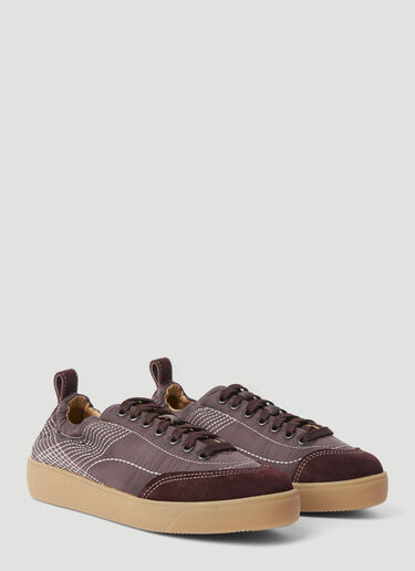 Dries Van Noten 퀼팅 마감 로우 탑 스니커즈 버건디 dvn0255007