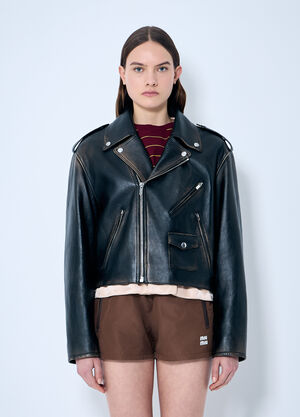 Miu Miu Leather Biker Jacket Black miu0259020