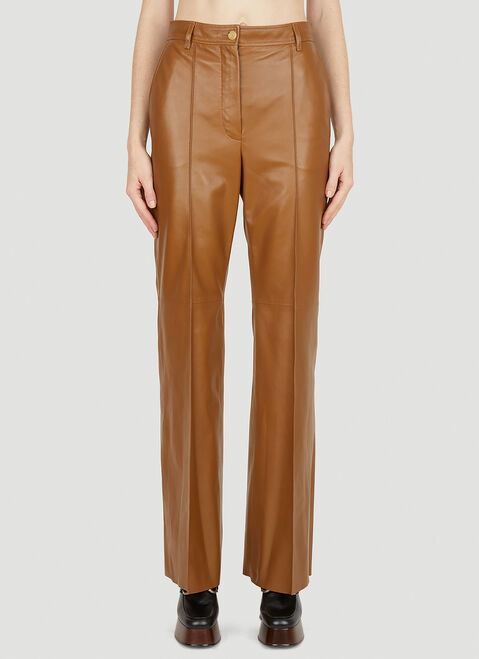 Sportmax Leather Straight Leg Pants Brown spx0253007