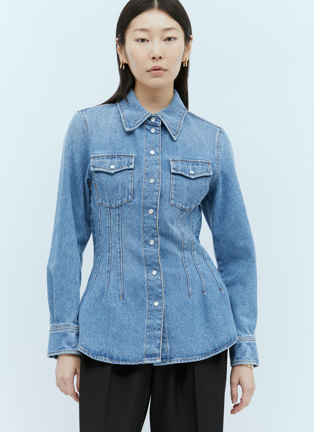 Shop Chloé Corset-detail Western Shirt In Blue