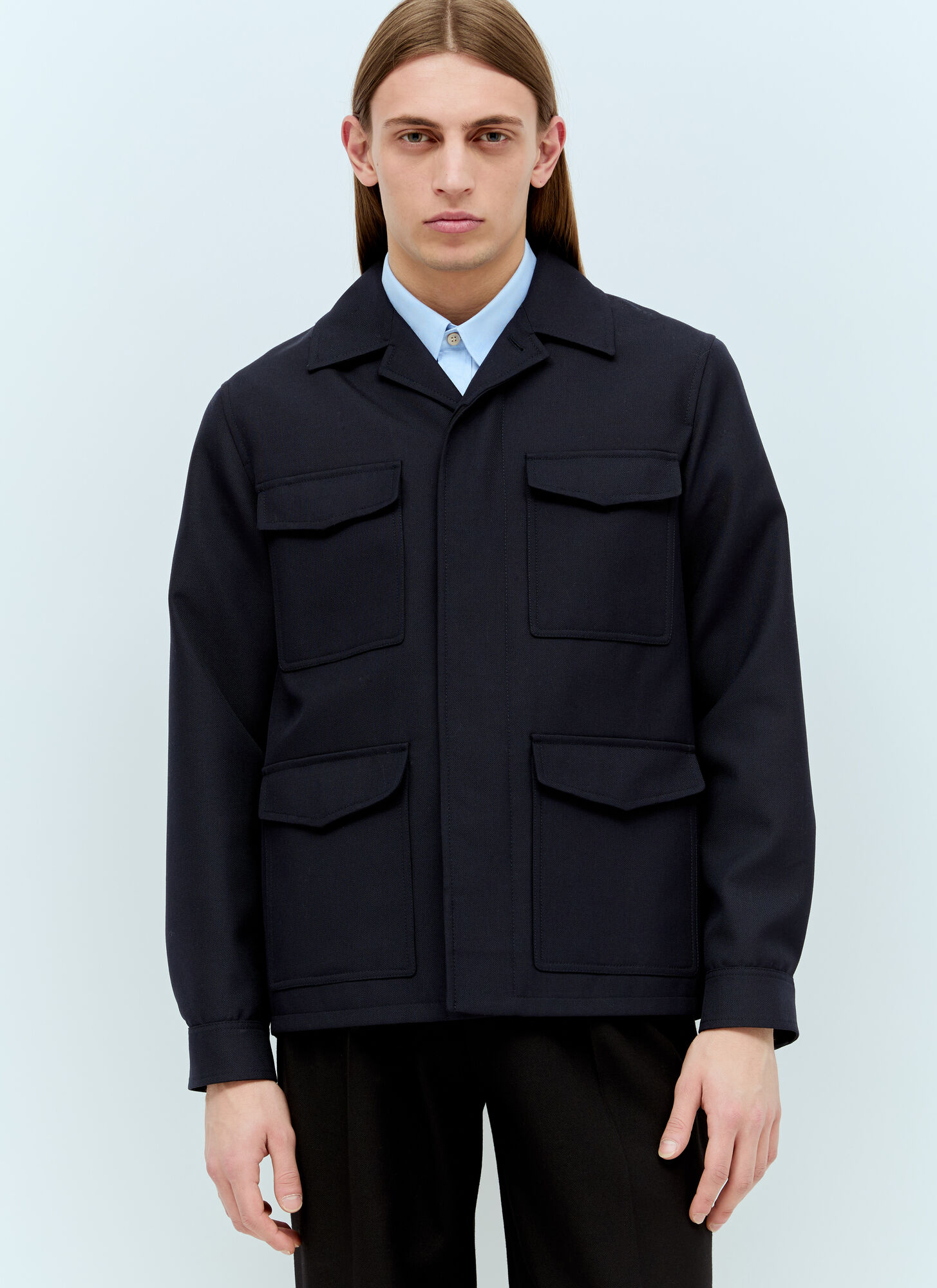 Shop Gucci Wool-blend Twill Jacket In Navy