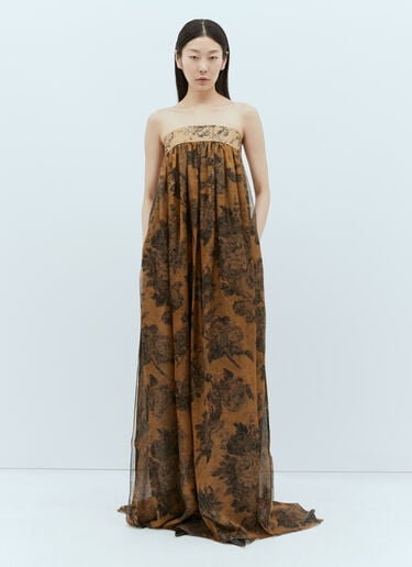 Max Mara Floral Silk Chiffon Bustier Dress Brown max0256072