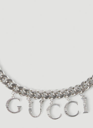Gucci Logo Script Charm Necklace Silver guc0247172
