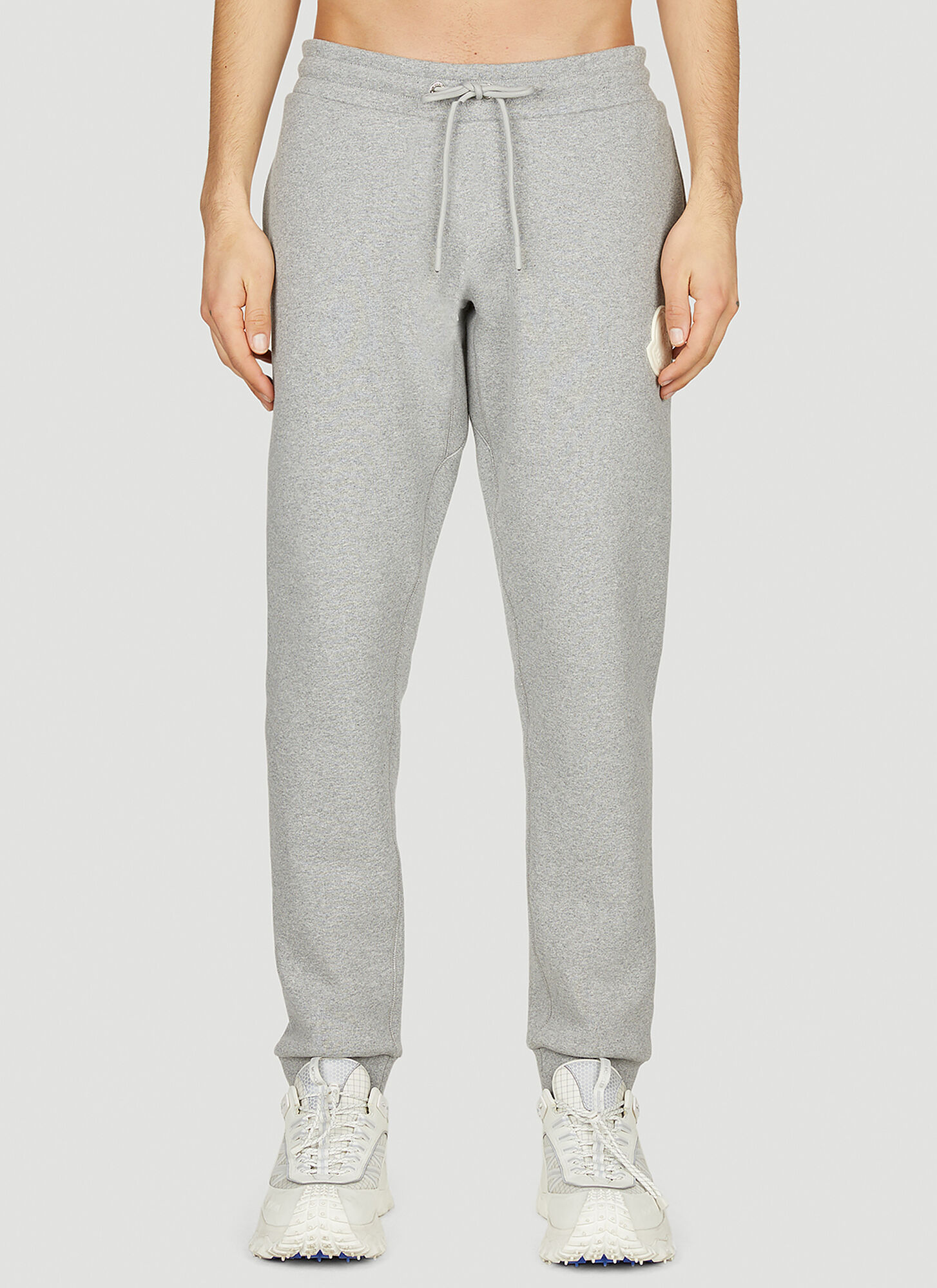 Shop Moncler Logo Patch Fleece Track Pants In Grey