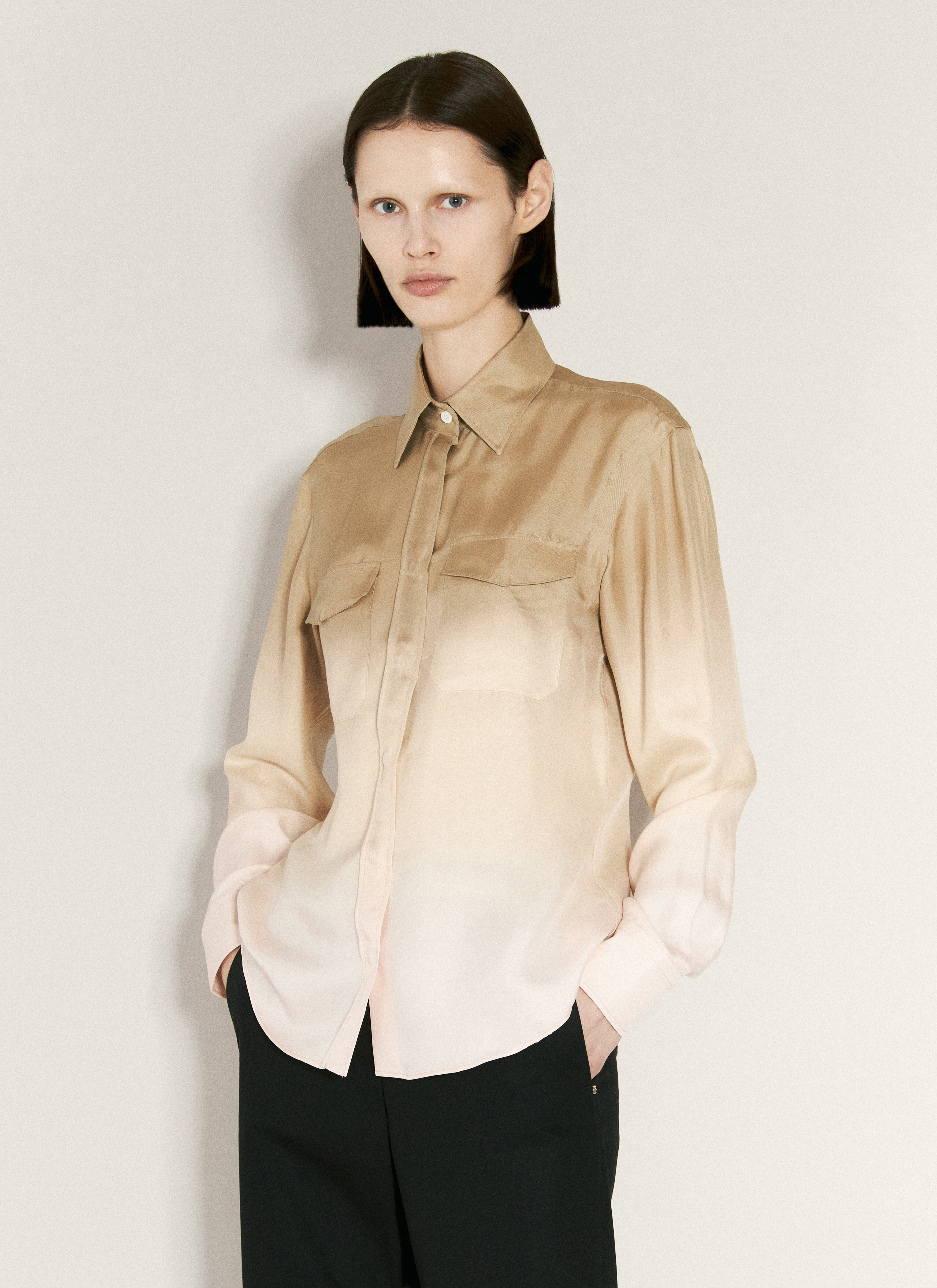 Prada Ombre Silk Shirt Beige pra0256011