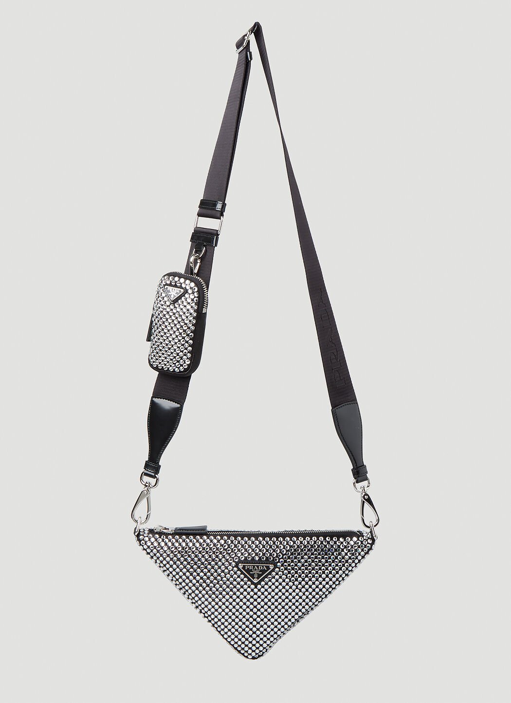 Prada Crystal Triangle Shoulder Bag in Silver LN CC