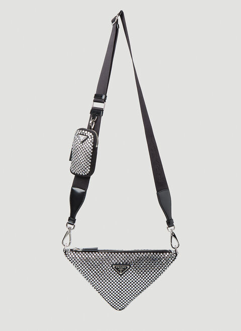Prada Crystal Triangle Shoulder Bag Black pra0149079