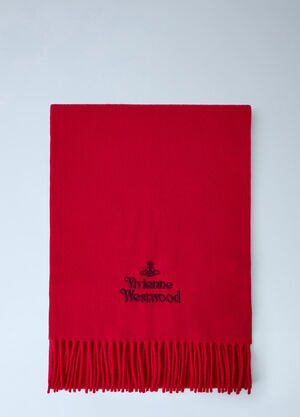 Vivienne Westwood Logo Embroidered Wool Scarf Red vvw0366069