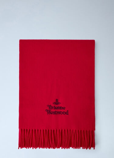 LN-CC® - Vivienne Westwood: Logo Embroidered Wool Scarf - Red Vivienne Westwood Logo Embroidered Wool Scarf Red vvw0366069
