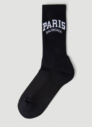 Balenciaga Paris Logo Ribbed Socks Black bal0148033
