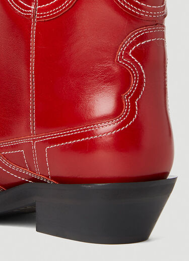 GANNI Embroidered Western Boots Red gan0252038