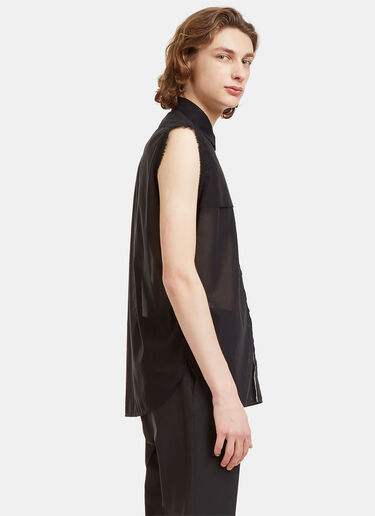 Saint Laurent Raw-Edged Sheer Sleeveless Shirt Black sla0128059