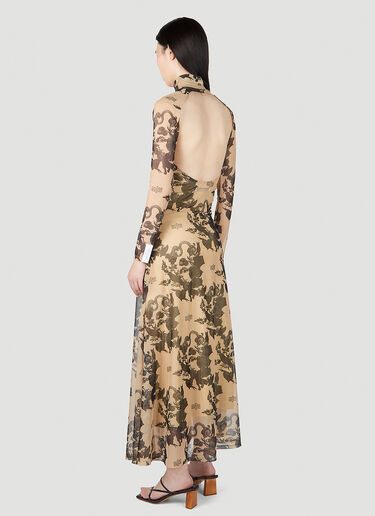 Rokh Tattoo Print Dress Beige rok0251007