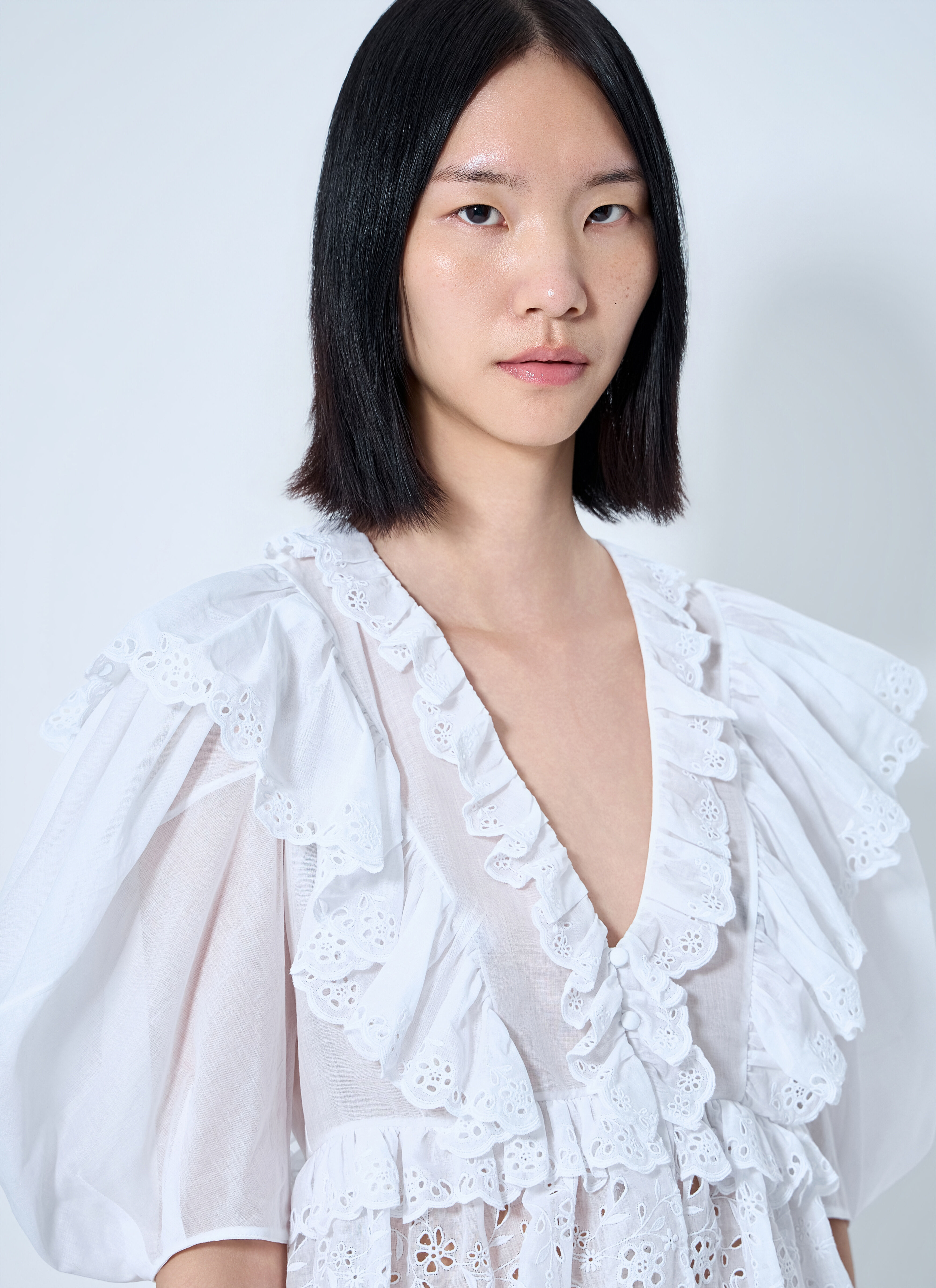 Chloé Women's' Cropped V-Neck Ruffle Top in White | LN-CC®