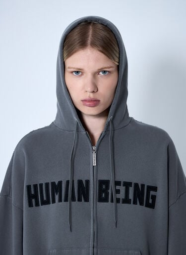 Balenciaga Zip-Up Human Being Hooded Sweatshirt Grey bal0360001